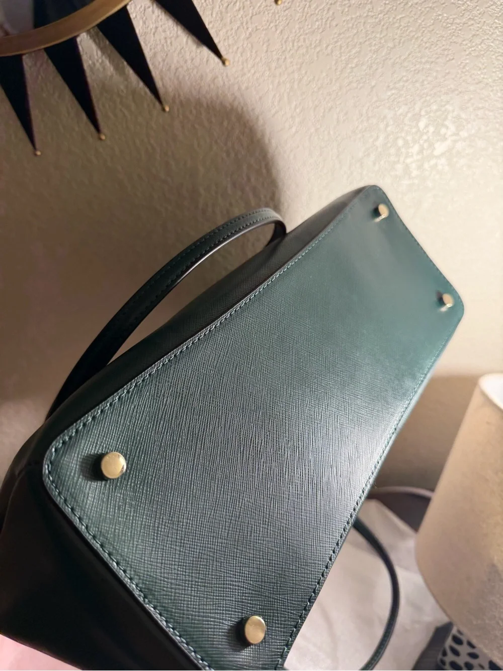 kate spade Dark Green Saffiano Leather Tote with Cream Trim